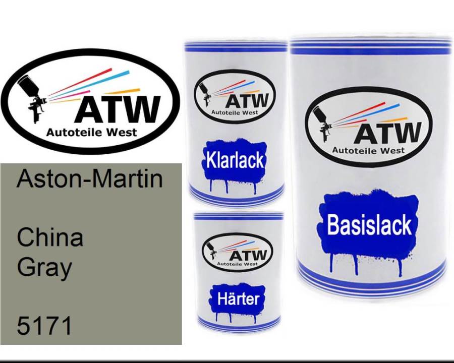 Aston-Martin, China Gray, 5171: 500ml Lackdose + 500ml Klarlack + 250ml Härter - Set, von ATW Autoteile West.